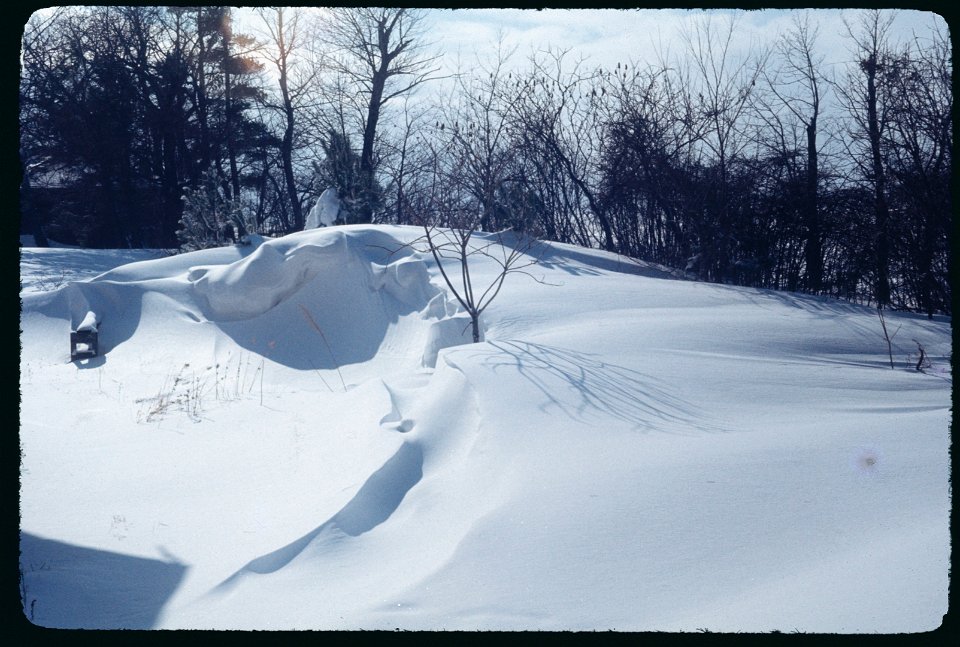 landscape of snow south of dining hall 1977